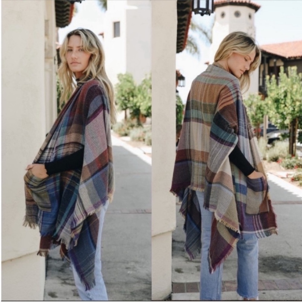 Plaid Woven Pocket Ruana